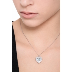 Collar colgante corazón oro blanco 750 aguamarina y doble fila de diamantes  2