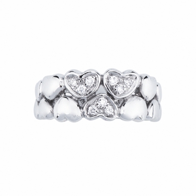 Anillo Banda en Oro Blanco de 18 Quilates con Corazoncitos de Diamantes