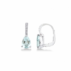 Pendientes en oro blanco 18k con aguamarina en forma de gota y diamantes
