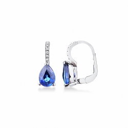 Pendientes con zafiro azul y diamantes en oro blanco 18k