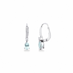 Pendientes en oro blanco 750 con aguamarina gota y diamantes