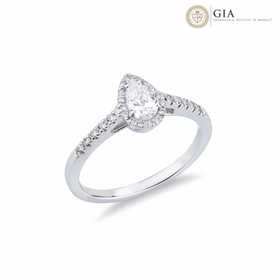 Anillo solitario en oro blanco de 18 quilates con diamante gota GIA 0.30ct