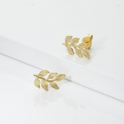 Pendientes hoja en oro amarillo 750 brillantes y satinados