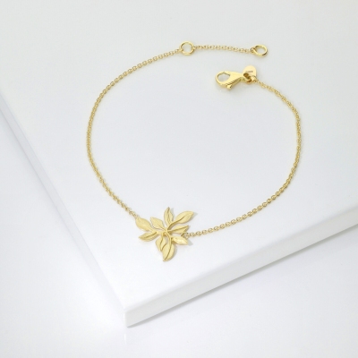 Pulsera de oro amarillo 18k con hoja
