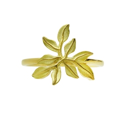 Anillo hoja brillante y satinada en oro amarillo 18k 2