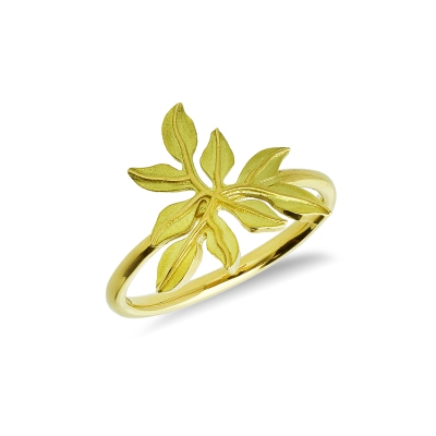 Anillo hoja brillante y satinada en oro amarillo 18k