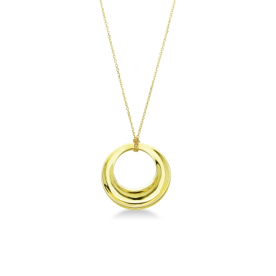 Collar de oro amarillo 18k con colgante circular calado