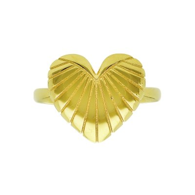 Anillo corazón a rayas en oro amarillo 18k