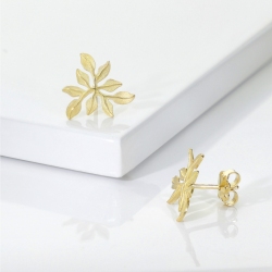 Pendientes hoja satinados y brillantes en oro amarillo 750 2
