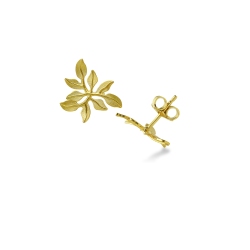 Pendientes hoja satinados y brillantes en oro amarillo 750
