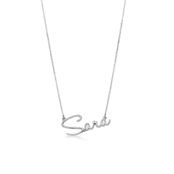 Collar personalizable con nombre en cursiva oro blanco 18k