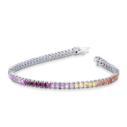 Pulsera Riviera en oro blanco 18 quilates con zafiros multicolores