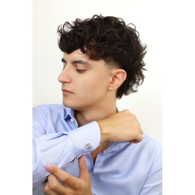 Gemelos cuadrados de oro blanco de 18 quilates con esquinas redondeadas