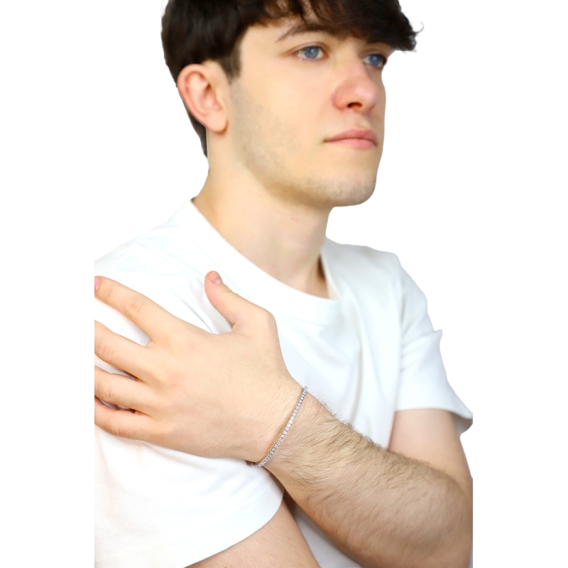 Pulsera tennis elastica en oro blanco 18k con diamantes