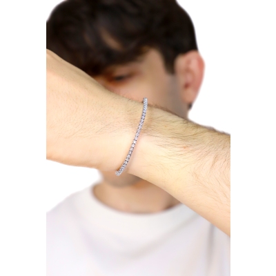 Pulsera tennis elastica en oro blanco 18k con diamantes