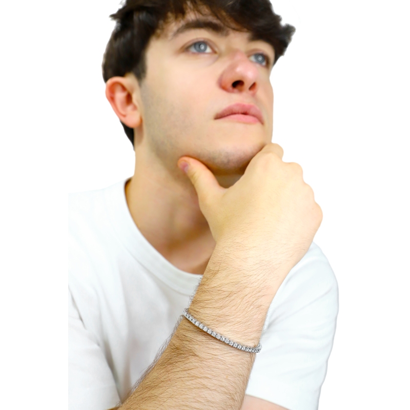 Pulsera en oro blanco 18k con diamantes tennis elástica