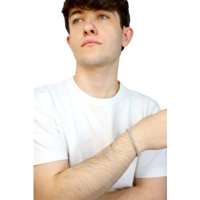 Pulsera tennis elástica en oro blanco 18k con diamantes talla brillante