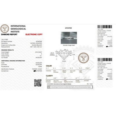 Diamante certificado IGI 0.70ct E SI1