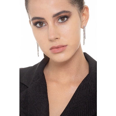 Pendientes riviere con dos filas de diamantes oro blanco 18 kilates