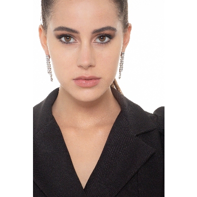 Pendientes con 2 filas de diamantes en oro blanco de 18 quilates