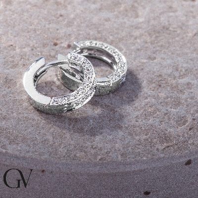 PENDIENTES ARO ORO BLANCO 18K Y DIAMANTE