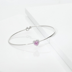 Brazalete rígido en oro blanco con zafiro rosa corazón y diamantes 2