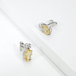 Pendientes en oro blanco con citrino oval y diamante 2