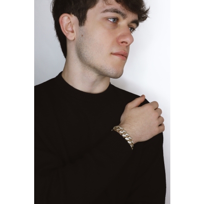 Pulsera hombre en oro amarillo 18K con circonitas