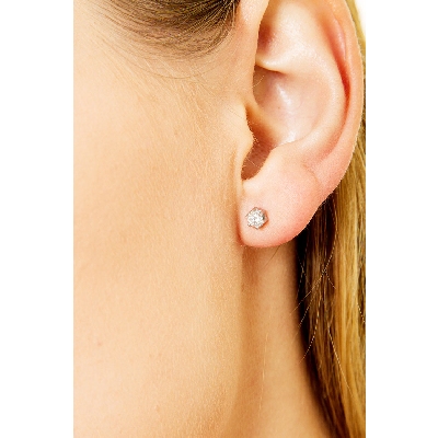 Pendientes botón en oro blanco 750 6 garras diamantes 0,30 quilates