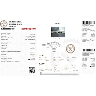 Diamante certificado IGI 0.30 CT E VVS1