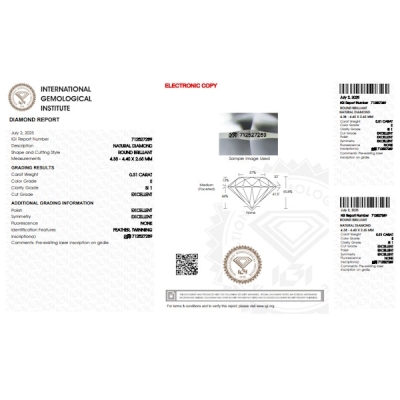 Diamante certificado IGI 0.31 CT E SI1