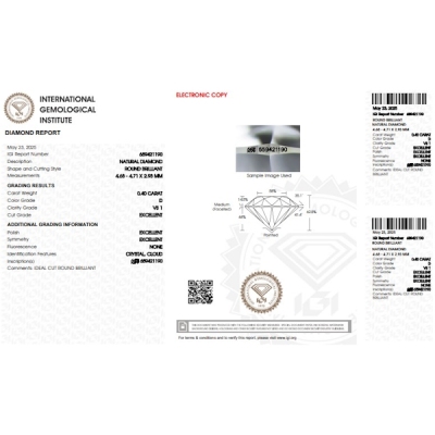 Diamante certificado IGI 0.40 CT D VS1