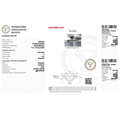 Diamante certificado IGI 0.52 CT E VS2 