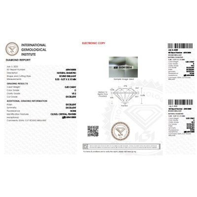 Diamante certificado IGI 0.50 CT D VS2 