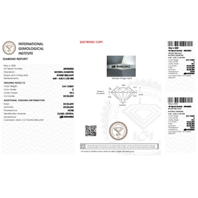 Diamante certificado IGI  0.41 CT D VS2 