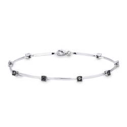 Pulsera hombre alternada de oro blanco de 18 quilates con diamantes negros cm 20