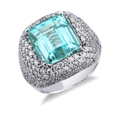 Anillo en oro blanco 18k con aguamarina y diamantes