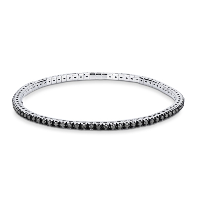Pulsera tennis elastica en oro blanco de 18k con diamantes negros