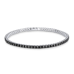 Pulsera tennis elastica con diamantes negros en oro blanco 750
