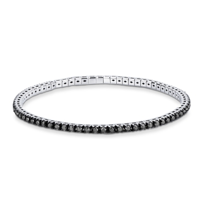 Pulsera tennis elastica con diamantes negros en oro blanco 750