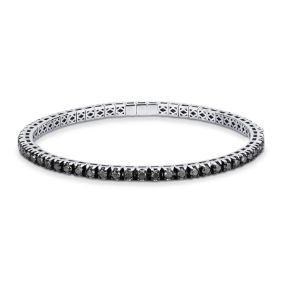 Pulsera tennis elástica con diamantes negros en oro blanco 750