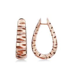 Pendientes oro rosa 18k con diamantes y acabado estriado