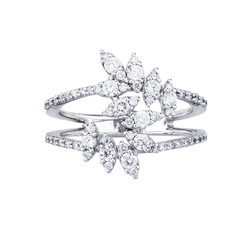 Anillo design dos hileras en oro blanco 18k con diamantes