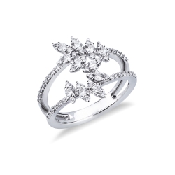Anillo design dos hileras en oro blanco 18k con diamantes