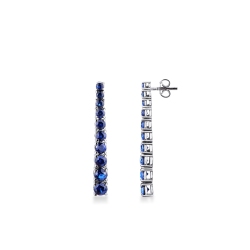 Pendientes tennis escalonados en oro blanco 18k con zafiros azules