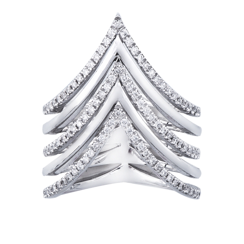 Anillo de cinco filas en oro blanco 18k con diamantes