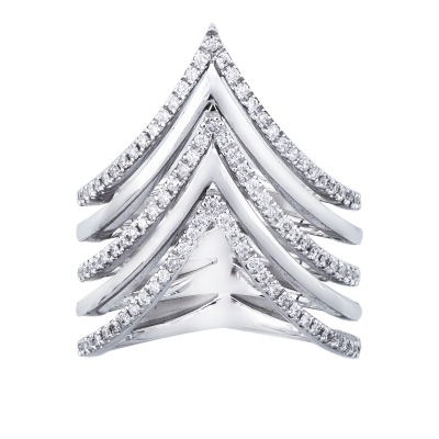 Anillo de cinco filas en oro blanco 18k con diamantes