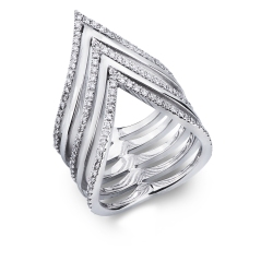 Anillo de cinco filas en oro blanco 18k con diamantes