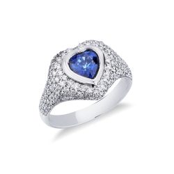 Anillo meñique oro 18k con zafiro corazón y pavé diamantes