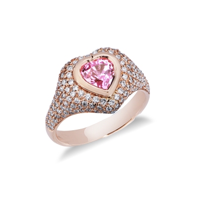 Anillo meñique en oro rosa 18k zafiro rosa y diamantes
